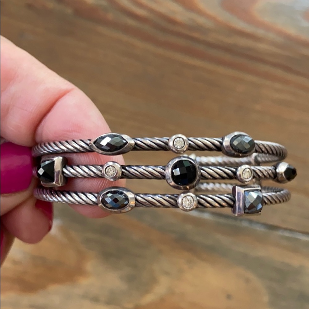 David Yurman 3 Row Confetti Diamond&Onyx Bracelet
